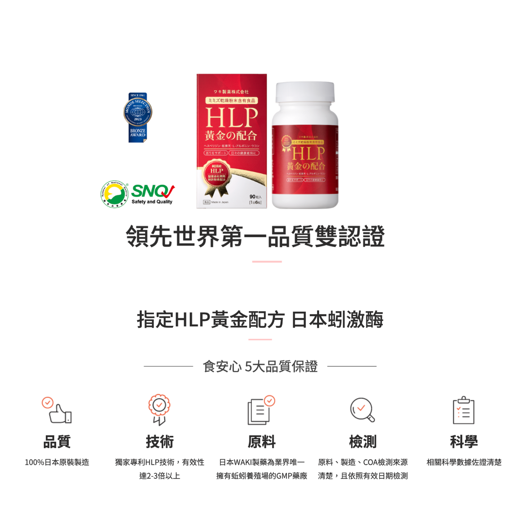OkayTake雙認證HLP黃金配方蚓激酶酵素，安心五大品質保證說明圖